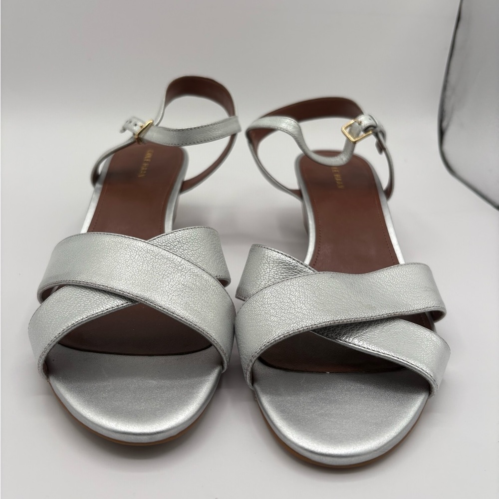 NWT Cole Haan Womens Elsie Cross Wedge Argento Sandal Size 10